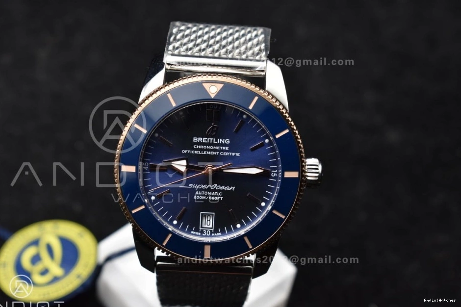 on Bezel A and RG Mesh WaterResistant Dial SuperOcean 1172 Blue BLSF Bezel Bracelet Blue Ceramic 42mm SS II Heritage 0516